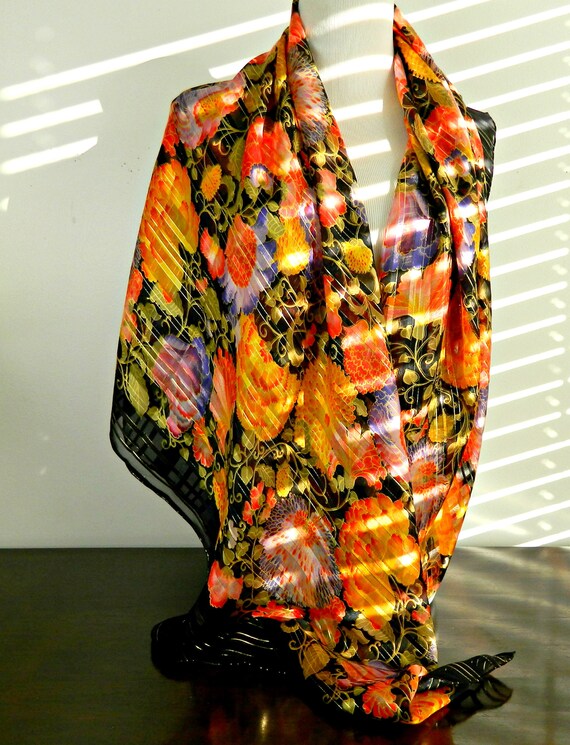 Pierre Balmain Huge Floral Silk Scarf, Vintage Fre