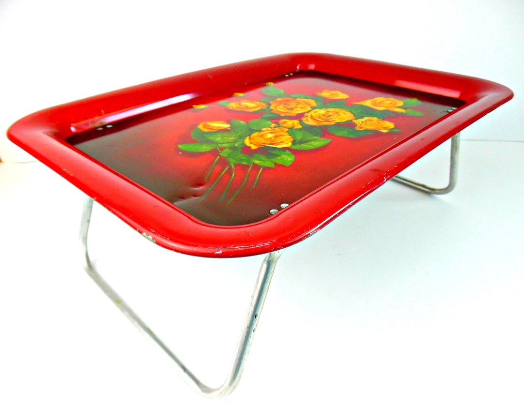 Mid Century Toleware Bed Tray Vintage Red Metal Bed Tray Tray Etsy