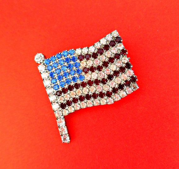Rhinestone US Flag Pin 4th of July Lapel Pin Vintage Jewelry Etsy