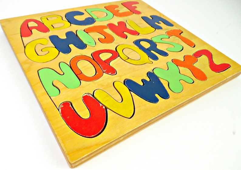 Handmade Wooden Abc's Puzzle in Primary Colors - Etsy