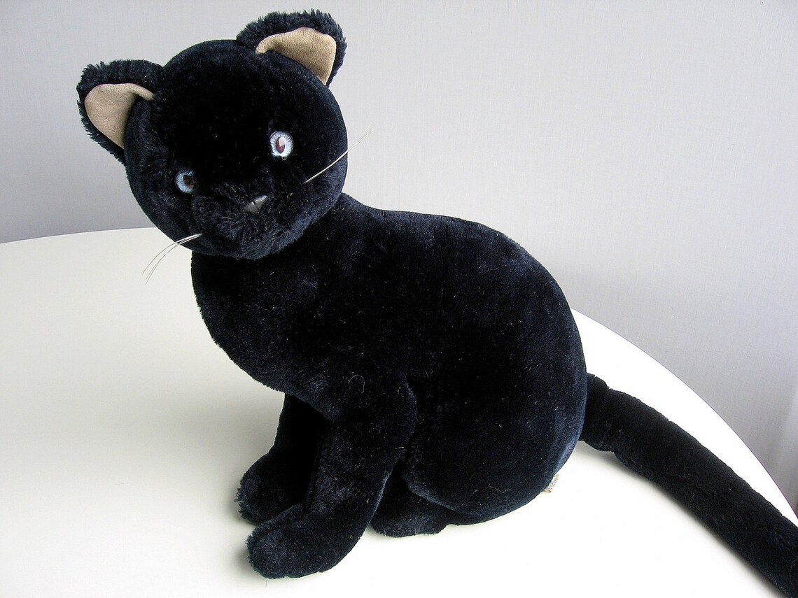 Vintage Black Cat Stuffed Animal Plush Toy with Bright Blue Etsy