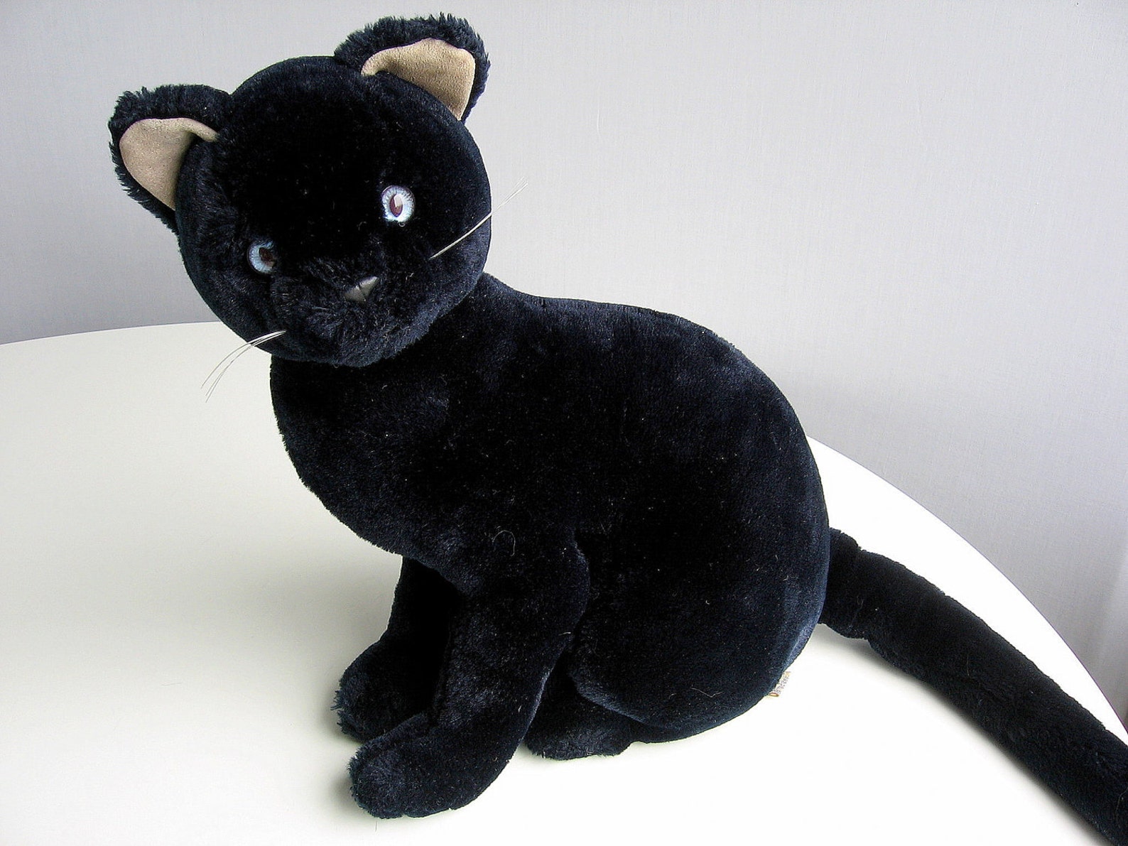 Vintage Black Cat Stuffed Animal Plush Toy with Bright Blue Etsy