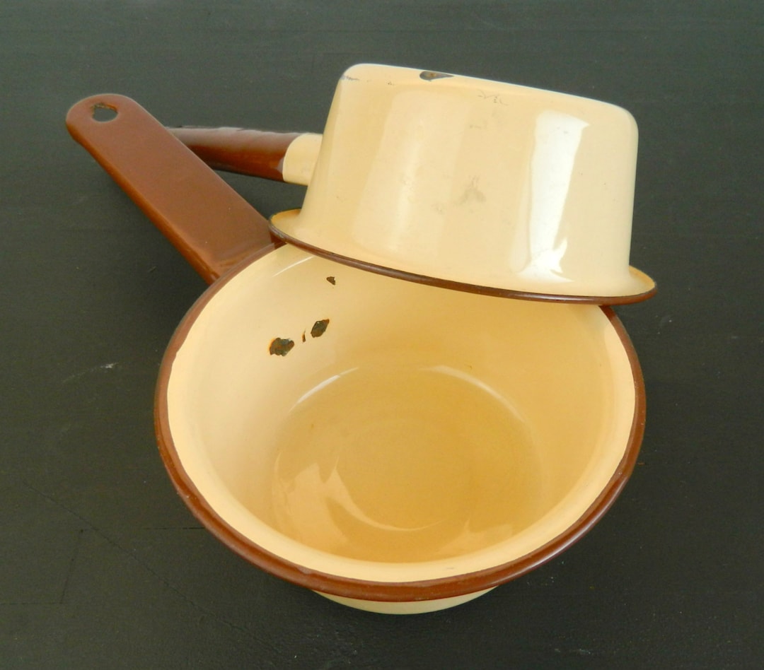 Vintage Enamelware Saucepans Light Orange and Brown Etsy