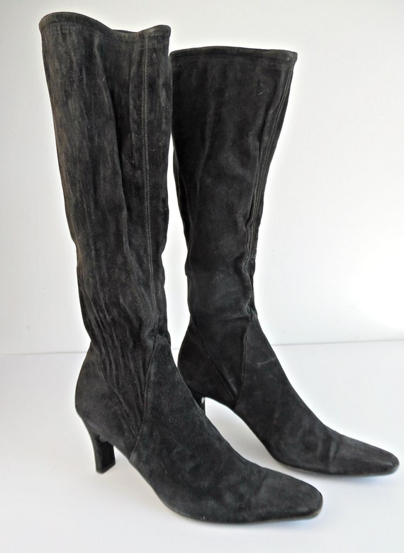 Salvatore Ferragamo Black Suede Boots, Tall Pull-O
