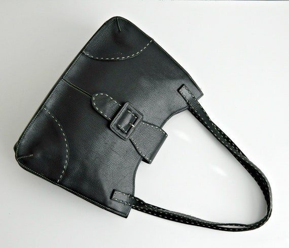 MAXX NEW YORK 1980s Black Leather Handbag, Double… - image 5