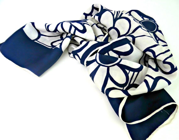 Vintage Scarf, navy and white MOD 1960's scarf wi… - image 3