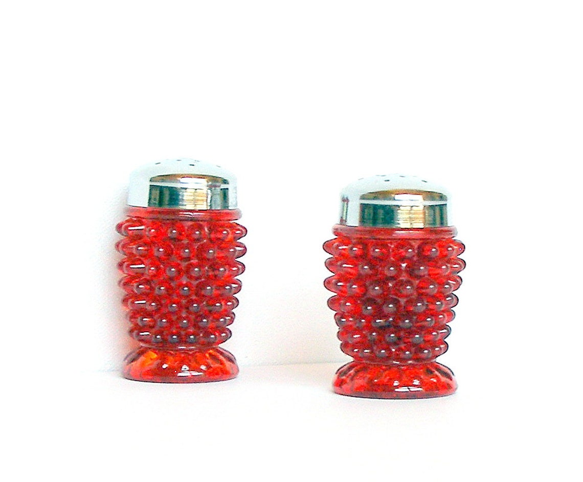Vintage Salt & Pepper Shakers. Hobnail Glass. Ruby Red. Etsy