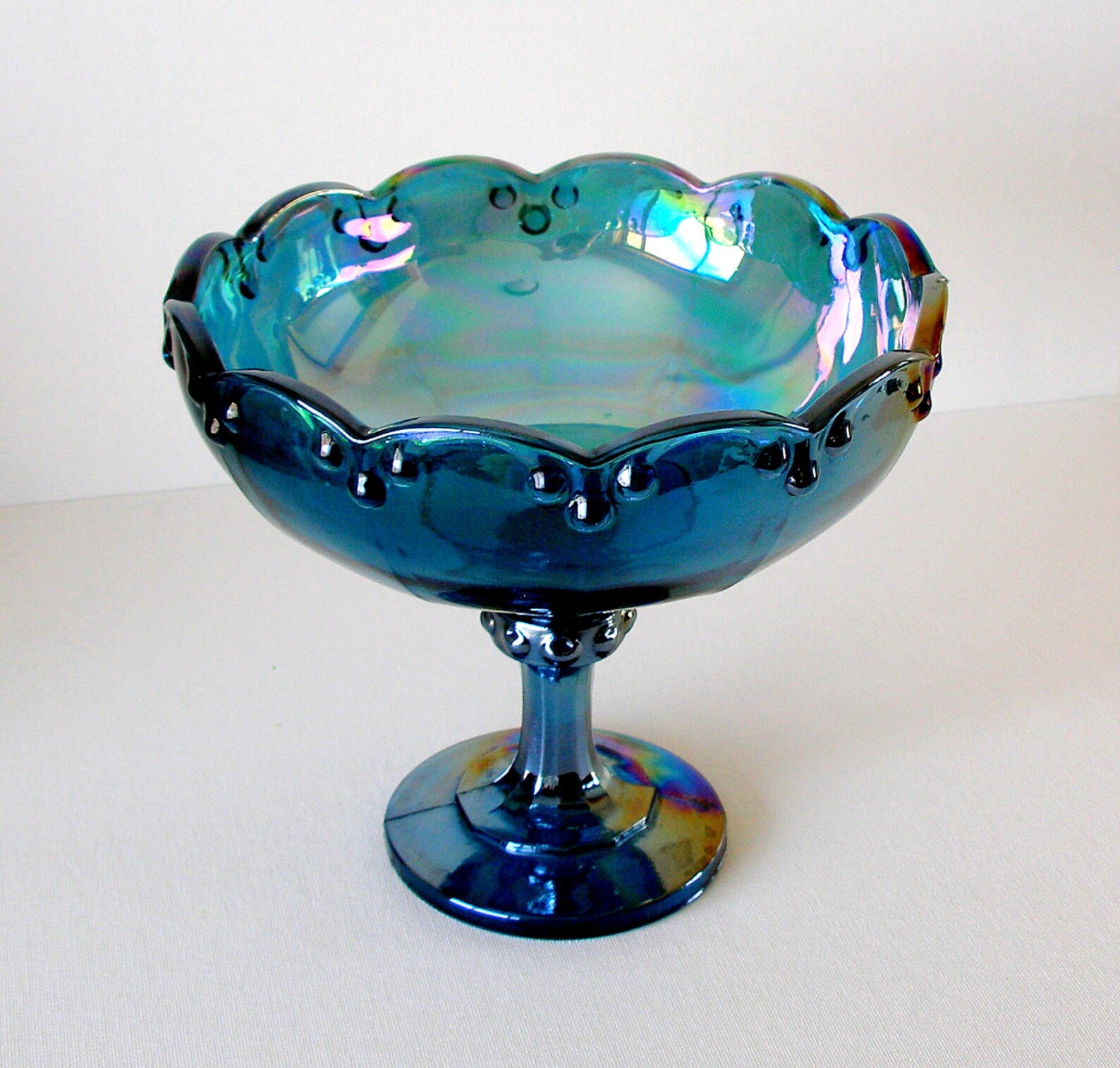 Vintage Blue Carnival Glass Pedestal Teardrop Etsy