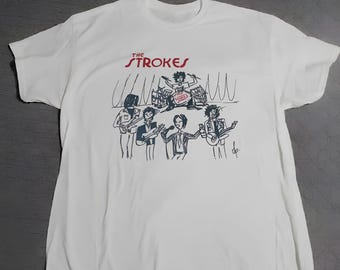 The Strokes band Tour Reprint Fans T-shirt White Gildan Classic