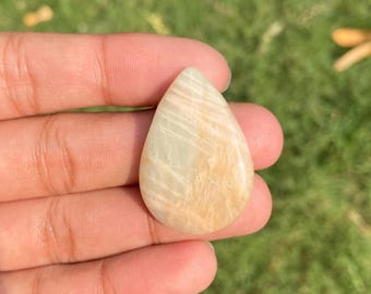 Peach Scolecite Pear Cabochon: Natural Striped Gemstone (42 Cts, 35X24X6 MM)
