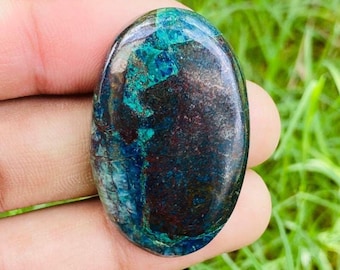 Cabochon shattuckite azurite naturelle : pierre précieuse en cristal de 67,00 ct, 38 x 24 x 6 mm