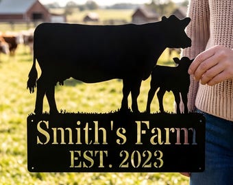 Cow and Calf Metal Wall Art, Custom Name Sign, Welcome Sign, Last Name Outdoor Sign, Modern Ranch Decor, Farmhouse Decor Personalized Gift