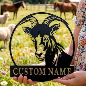 Personalized Metal Sign for Farmhouse Outdoor Decor, Custom Goat Metal Silhouette, Rustic Wall Hanging, Memorial Gift for Farmer