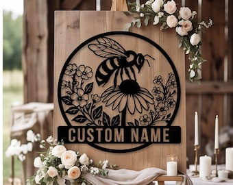 Aangepast metalen bord, bruiloft welkomstbord tuindecor, Cottagecore Honeybee muurplaquette