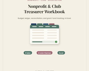 Nonprofit Treasurer Spreadsheet | Club and Association Bookkeeping Template | Excel Budget, Grant and Fund Tracker