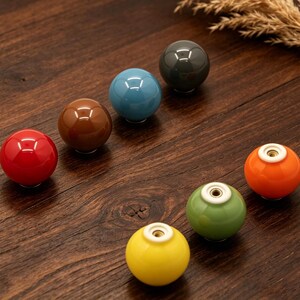 Round Ceramic Cabinet Knobs Colorful Dresser Knob,Pure color ball knob,Custom Engraved Colorful ball pull,Wardrobe Pull,Modern ceramic knobs
