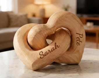 Presente de aniversário personalizado para ela ou para ele, coração infinito com os nomes do casal, lembrança de madeira gravada à mão.