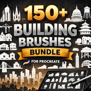 150 brosses de construction Procreate | Ensemble de pinceaux pour architecture et paysage urbain pour artistes et designers sur iPad