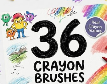 36 Procreate Crayon Brushes Pack | Realistic Wax Texture Brush Set For iPad Artist's