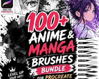 100+ Anime Manga Procreate Brushes Bundle | Line Art, Hair, Shading (Digital Download)