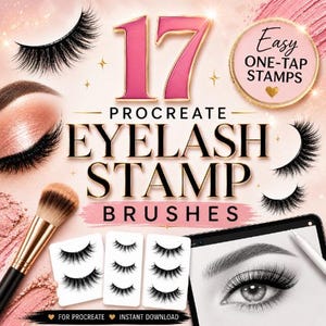 17 Procreate Eyelash Stamp Brushes | Realistic Lash Stamp Bundle for Digital Portrait & Beauty Illustration