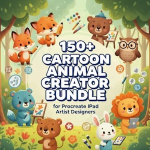 150+ Cartoon Animal Creator-bundel voor procreate iPad-artiestontwerpers