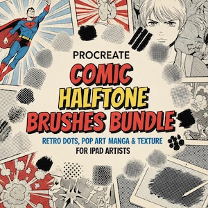 Paquete de pinceles de semitonos para cómics de Procreate / Puntos retro, arte pop, manga y texturas para artistas de iPad