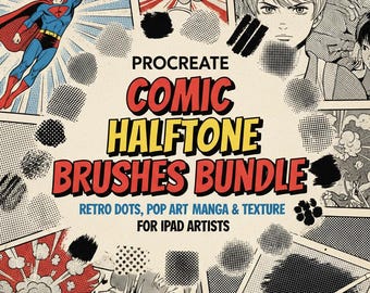 Paquete de pinceles de semitonos para cómics de Procreate / Puntos retro, arte pop, manga y texturas para artistas de iPad