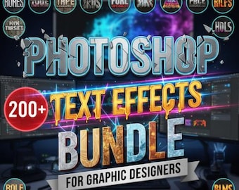200+ Photoshop Text Effects Bundle Metallic, Glitch, 3D Styles for Graphic Designers