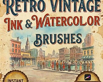 Retro Vintage Ink & Watercolor Procreate Brushes Bundle | Antique Illustration, Sketch, Texture For Digital Artist