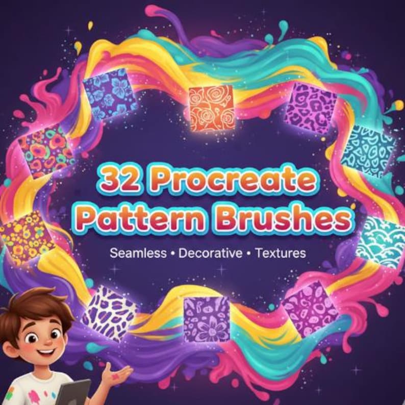 32 Procreate Pattern Brush Set | Seamless Textures, Decorative Designs for iPad Artists image 4