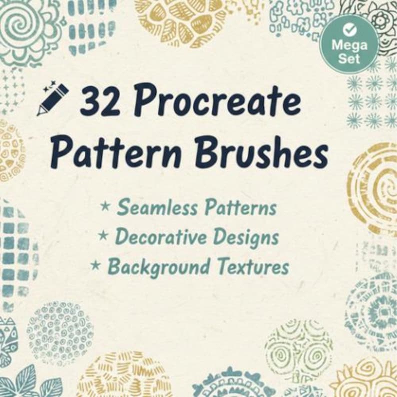 32 Procreate Pattern Brush Set | Seamless Textures, Decorative Designs for iPad Artists image 3