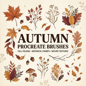 Procreate-Pinselset „Herbst“ | Herbstlaub-Stempel, rustikale Blätter, Waldpflanzen, Naturtexturen für digitale Kunst