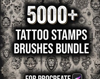 5000+ Tattoo Stamps Procreate Brushes | Tattoo Flash, Skull, Dragon, Rose, Snake & Tribal Brush Bundle