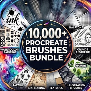 10,000種類以上のProcreateブラシを収録したメガバンドル｜iPadアーティスト向けタトゥー、描画、ペイント、スケッチ、テクスチャ、イラストレーションブラシ