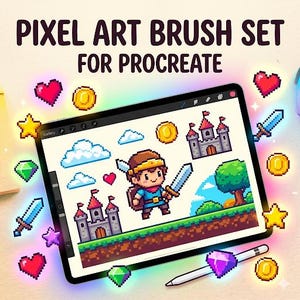 Procreate Pixel Art Brushes | Retro Game, Icon, Sprite Design Bundle (Digital Download)