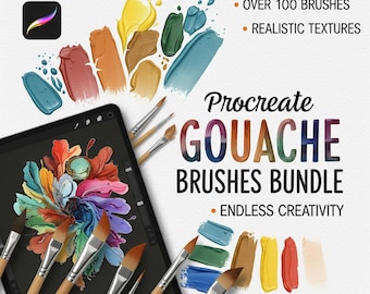 Gouache Procreate Brushes | Authentic Paint Texture Digital Art Bundle (Procreate, iPad)