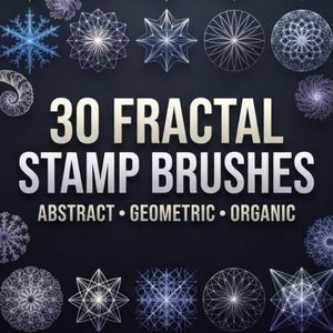 30 fraktaltämplar | Penslar för abstrakta geometriska mönster | Texturstämplar för digital konst | Sömlös design och kreativa effekter