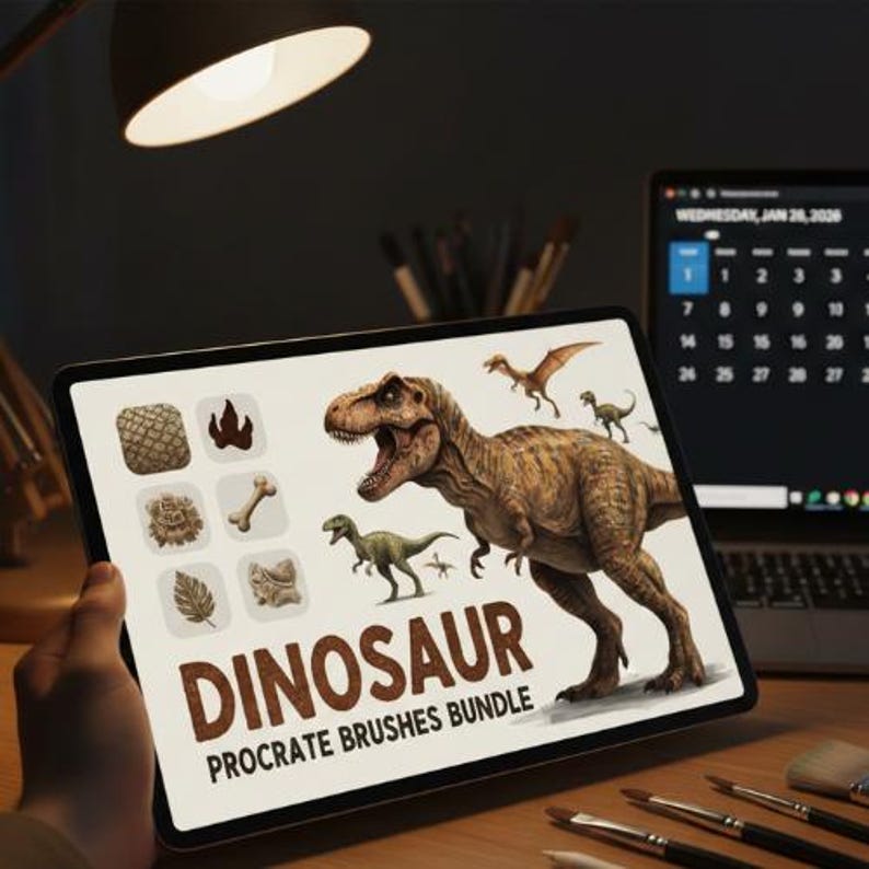 Dinosaur Procreate Brushes Bundle | Jurassic Creatures, Fossils ...