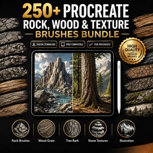 Paquete de más de 250 pinceles para Procreate / Pinceles de roca, madera, textura, naturaleza e ilustración para artistas digitales