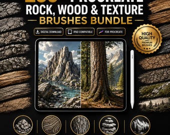 250+ Procreate Brushes Bundle | Rock, Wood, Texture, Nature & Illustration Brushes for Digital Artists
