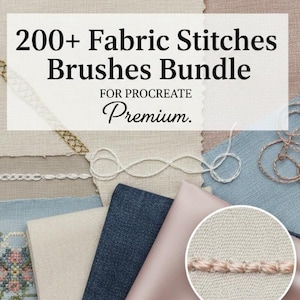 200+ Fabric Stitches Brushes Bundle for Procreate | Sewing, Thread, Embroidery, Textile & Clothing Design Brushes