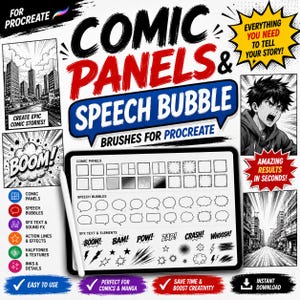 Comic Panels & Speech Bubble Brushes for Procreate | Sound FX, Manga Toolkit for iPad