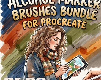 Procreate-bundel alcoholmarkerborstels | Realistische stijlmarkeringen, kleurplaten en illustratiehulpmiddelen voor iPad-artiesten