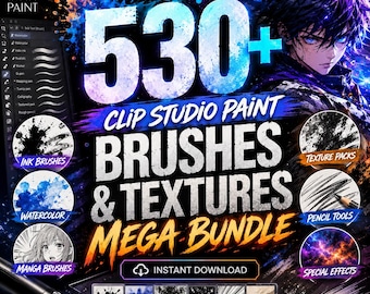 530+ Clip Studio Paint Brushes & 60 Textures Mega Bundle For Procreate iPad Artist