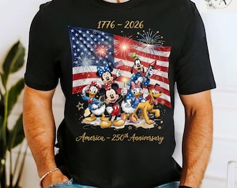 America 250th Anniversary Shirt, Mickey and Friends 1776-2026 Tee, Patriotic USA Flag Top, Disney Family Vacation Gift, July 4th Fireworks