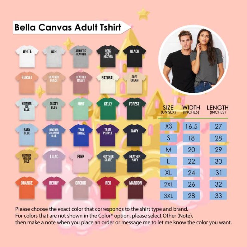 The image is a collage of various adult t-shirt designs, including different colors and styles, along with a couple of photos of people wearing the t-shirts. The collage is organized into a grid format, with each design labeled with its corresponding color and size.