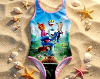 Girls Zootopia Swimsuit, Kids Cartoon One Piece Swimwear, Cute Animal Movie Bathing Suit, Summer Beach Pool Outfit for Girls