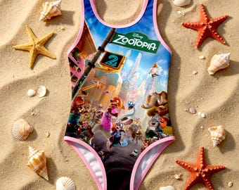 Girls Zootopia Swimsuit, Kids Cartoon One Piece Swimwear, Cute Animal Movie Bathing Suit, Summer Beach Pool Outfit for Girls
