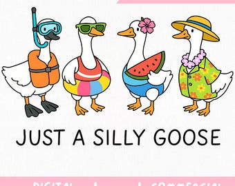 PNG de verano de ganso tonto, descarga digital de diseño de ganso de tendencia, linda familia de gansos retro, clip art de ganso divertido